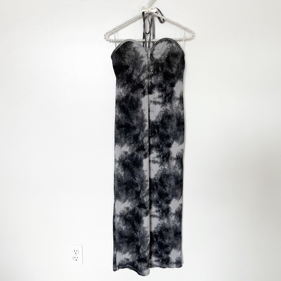 NWT Zara Tie Dye Ribbed Bodycon Halter Midi Dress - Picture 6 of 9